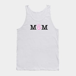 MOM text. Baby hand print with heart. Tank Top